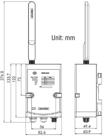 Mechanical Drawing - Advantech WISE-4610 LoRa & LoRaWAN Wireless Module